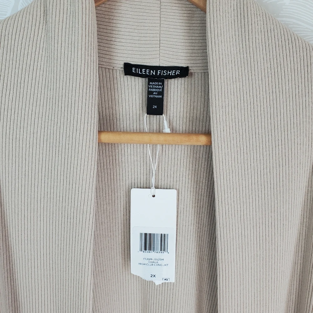 Eileen Fisher Ribbed Organic Cotton Blend Jacket In Chalk Light Tan Sz 2X $228 - Picture 7 of 12